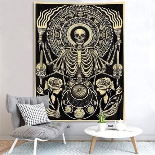 Skull Skeleton Tapestry Wall Hanging Witchcraft Throw Rug Carpet Sun Psychedelic Tapestries Blanket Art Living Room Home Decor