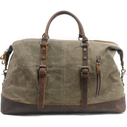 Large Capacity Travel Bags Men Portable Luggage Package Leather Waxed Canvas Waterproof Outdoor Overnight Handbag Wear-resistant