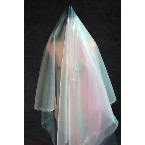 Fluorescent green powder mesh lace perspective colorful laser clothing cloth dress designer magic fabric