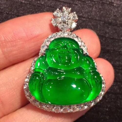 Emerald Ice Green Buddha Jade Pendant Men Women 100% Genuine Natural AAA Jadeite Pendants Buddhas Amulet Gifts Charms Jewellery