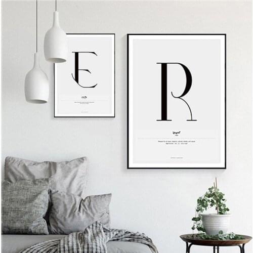 Nordic Style Letter Decoration Painting Canvas Poster Black and White Print Picture Wall Art Modern style for Living Room Home