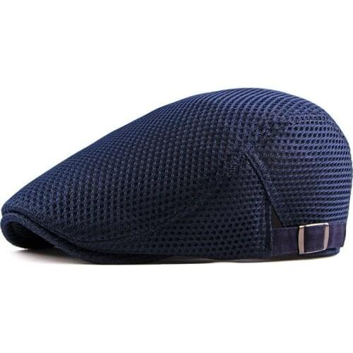 Summer Solid Mesh Polyester Newsboy Caps Men Flat Peaked Cap Women Painter Beret Hats 03