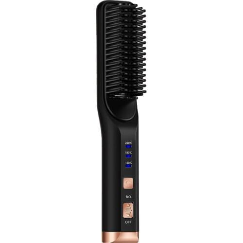 2-in-1 Ceramic Ionic Straightening Brush Hair Straightener Brush Fast Heating for Home and Travel MH88