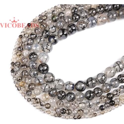 Natural Stone Black White Dragon Vein Agates Round Loose Beads 4 6 8 10 12MM Pick Size For Jewelry Making