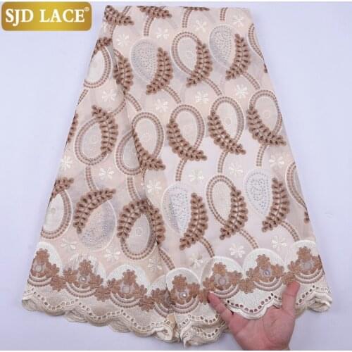 SJD LACE Beige African Dry Lace Fabric 2020 High Quality Swiss Voile In Switzerland With Stones Embroidery Cotton For Man A2086