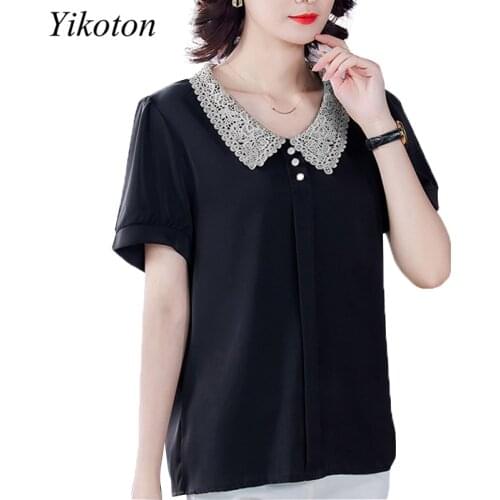 Summer Women Blouses Fashion Chiffon Short Sleeve Turn-Down Collar Office Shirt Blouse Casual Top Plus Size 4XL Blusas Femininas