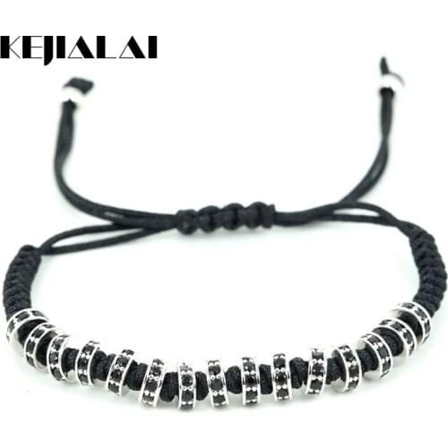 Hot Sale Anil Arjandas Men Macrame Bracelets,Micro Pave Black CZ Stoppers Beads Briading Macrame Bracelet , Jewelry Gift