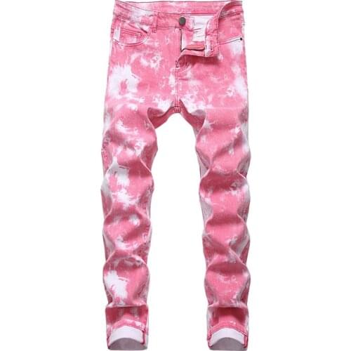 KIOVNO Mens Colorful Printed Denim Trousers Slim Casual Jeans Pants For Male Washed Size 28-42