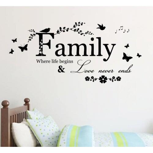 Family Where Life Begins Love Never Ends Quote Wall Decal Lettering Art Words Sticker Home Decor Wedding Living Room Decoration