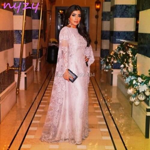 NYZY M112 Pink Kaftan Arabic Dubai Mother of the Bride Lace Dresses Cape Cloak Muslim Formal Dress vestido de madrinha 2019