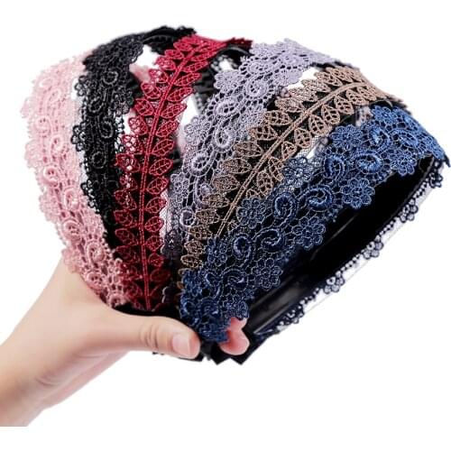 Charm Lace Embroidery Leaf Flower Hairband Women Girl Non-slip Hair Head Hoop Bands Accessories Mesh Yarn Thin Headband Headwear