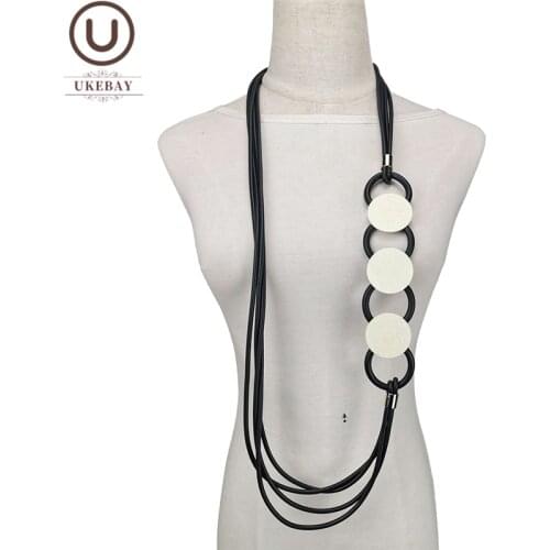 UKEBAY New Designer Handmade Sweater Chain For Women Gothic Luxury Pendant Necklace Rubber Jewelry Wood Accessories Necklaces