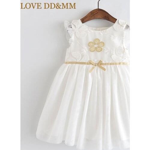 LOVE DD&MM Girls Dresses 2021 Summer New Childrens Wear Girls Sweet Flowers Embroidered Lace Petal Sleeve Princess Fluffy Dress
