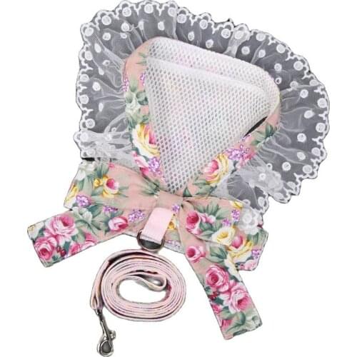 Pet Leash and Collar Cute Lace Breathable and Comfortable Harness for Dog Cat Bow Vest Leash Reflective Breakaway Dog Cat Leash