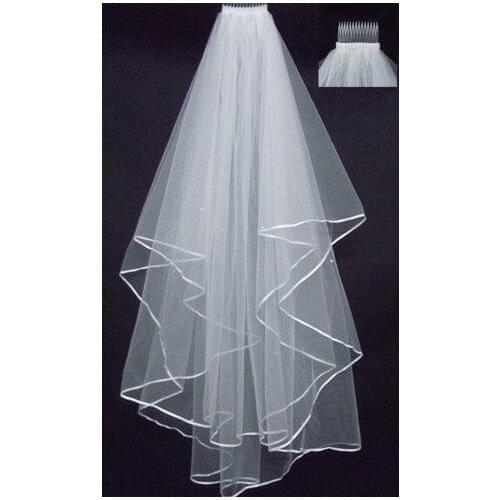 Sexy yet Contemporary White And Ivory Ribbon Edge Two-Layer Tulle Wedding Bridal Veil Wedding Accessories Comb
