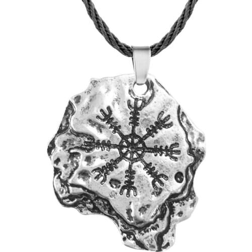 QIAMNI Mens Viking Helm of Awe Slavic Amulet Protection Rune Pendant Necklace Women Round Pagan Magic Odin Norse Jewelry Gift