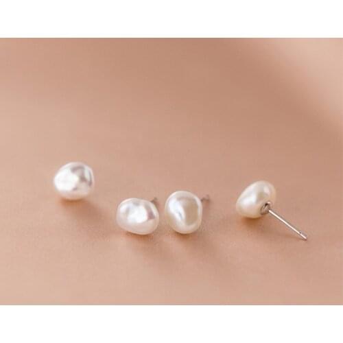 Simulated Pearl Earrings 925 Sterling Silver Stud Earrings For Women Girl Simple Korean Fashion Irregular Baroque Pearl Jewelry