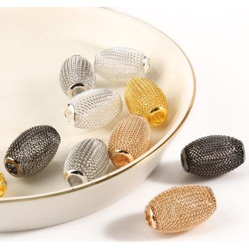15x22mm Mesh Net Spacer Metal Oval Shape Beads for DIY Jewelry Making Charm Europe Bracelet Necklace Accessories Wholesale 10pcs