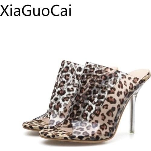 Leopard Thin Heels High Quality Women Slippers Slip on Outdoors Luxury Slippers High Heels Summer Jelly Shoes for Girls