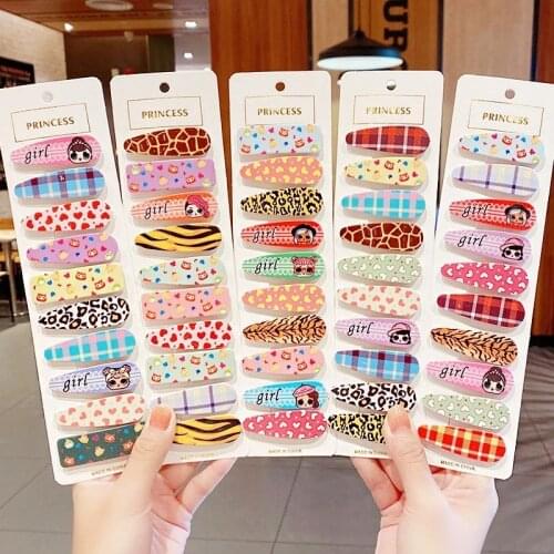 2PCS/Set New Girls Cute Print Leopard Plaid Heart Hairpins Kids Sweet Hair Clips Barrettes Headband Fashion Hair Accessories