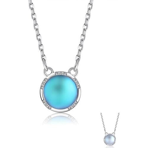 ZEMIOR For Women 925 Sterling Silver Necklace Two Color Choice Round Moonstone O-chain Pendant Necklace Engagement Wedding