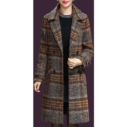 Women Mid-length Korean Woolen Suit Collar Coat 2021 Female Autumn Winter Clothing New Popular Plaid Woolen Buttons Jacket A258
