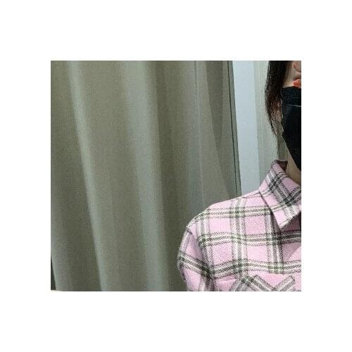 Women Pink Plaid Blouse and Top Fashion Turn-Down Collar Single-Breasted with Single Pocket Ladies Vintage Shirt Autumn 2021 New