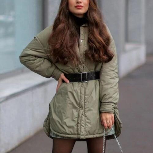 Army Green Women Long Parkas Jacket 2021 Spring-Autumn Ladies Waterproof Cotton Padded Jackets Vintage Female Chic Coats Tops
