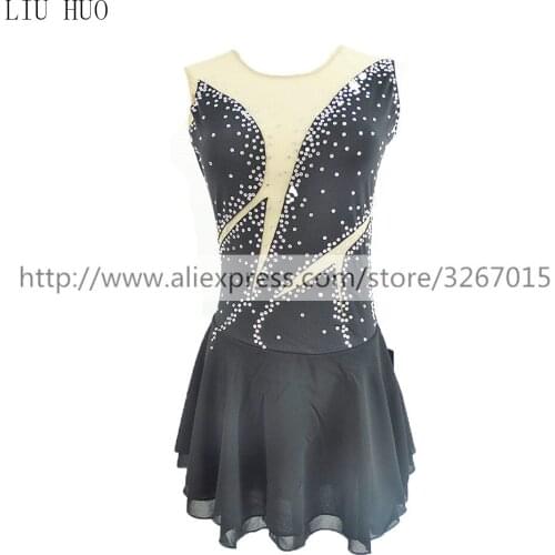 Customized childrens, womens adult figure skating costumes, stage costumes, skating skirts, black styles, handmade diamonds