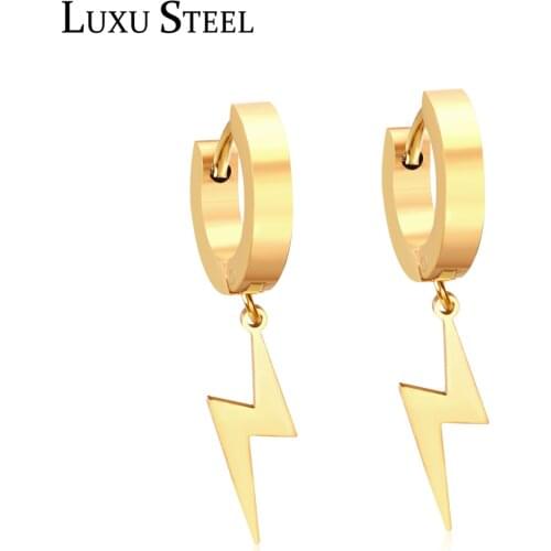 LUXUSTEEL Hoop Earrings For Women Brincos Stainless Steel Lightning Shape Gold Black Silver Color Dangle Jewelry Bijoux Female