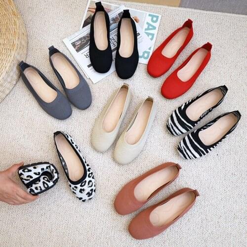 Spring Summer Women Flat Shoes Fashion OL Comfortable Breathable Knit Casual Princess Lady Slip-on Round Toe Work Shoes Loafers