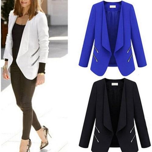 Womens Basic Coat 2019 Spring Autumn Cardigan Solid Blazers Office Lady Jacket Female Long Sleeve Casual Elegant Outwear M196