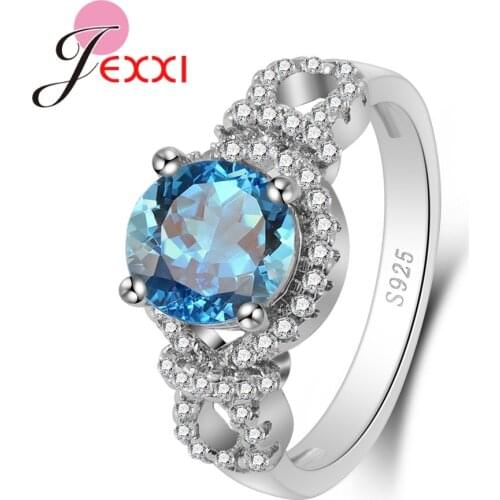 Genuine 925 Sterling Silver Simple Round Design Finger Rings Accessories Filled Shining Crystals For Women Female Party