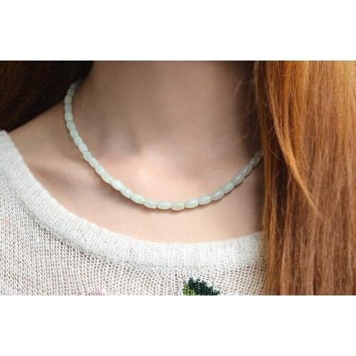 Nature Light Green Rice Grain Round Beads Necklace Choker Jades Necklace Womens Necklace Fashion Jades Jewelry