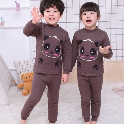 2Pcs Winter Kids Pajamas Sets Warm Pyjamas For Boys Thicken Girls Sleepwear Thermal Cotton Underwear For 6 8 10 12 14 Years