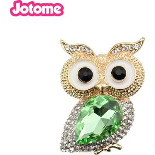 20pcs/lot hot sell gold tone Rhinestone crystal owl animal Brooches for gift/party/dress decoration