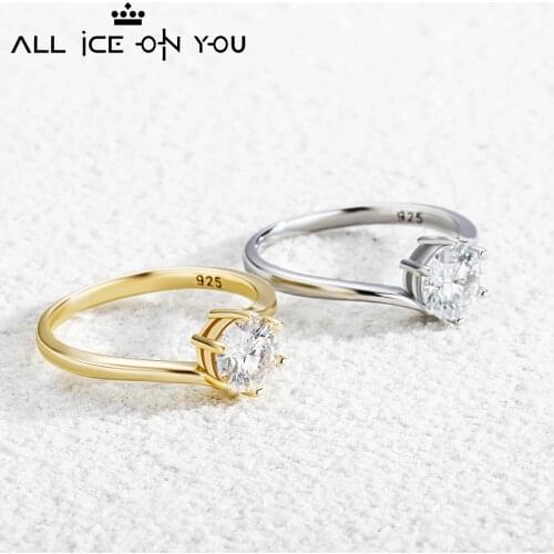 2021 Real Gold Plated Luxury 925 Sterling Silver 6mm D Color Moissanite VVS1 Jewelry Wedding Diamond Stud 4 Claw Ring Women Gift