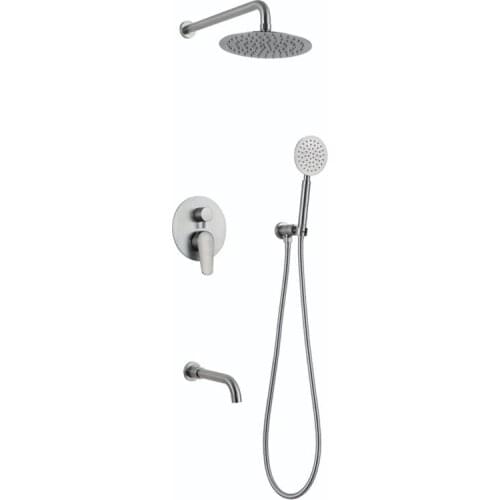 3 functions Lead-Free SUS304 Faucet Wall Mount Bathroom 8''-12'' Rainshower& Handshower Shower Set Brushed Stainless ST02