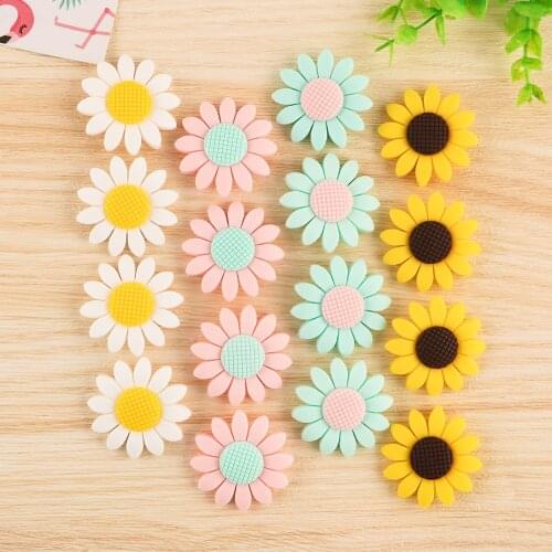 Kovict 5PC Sunflower Silicone Beads Food Grade BPA Free for DIY Baby Teething Necklace Pacifier Chain Pendant Accessories Gifts