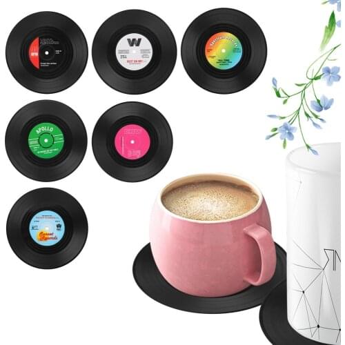 6Pcs/set Coffee Drink Cup Mat Home Decor Placemat Table Cup Mat Drink Coasters Non-slip Insulation Pad Retro CD Modeling