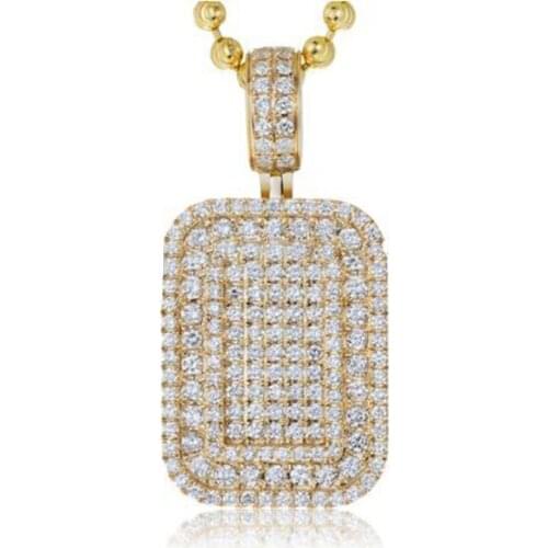 925 Sterling Silver Cubic Zirconia CZ Crystal Mens Hip Hop Jewelry Shiny Dog Tag Necklace