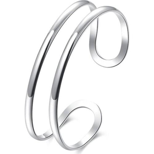 BABYLLNT 925 Silver Double Circle Line Bangle Bracelet For Woman Wedding Engagement Fashion Charm Party Jewelry Gift