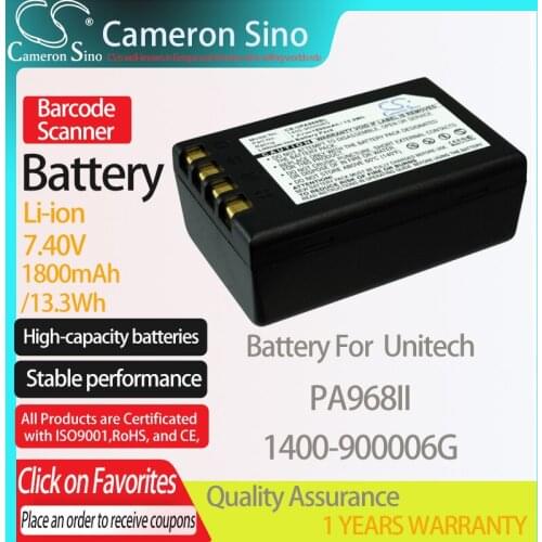 CameronSino Battery for Unitech PA968II fits Unitech 1400-900006G Barcode Scanner battery 1800mAh/13.3Wh 7.40V Li-ion Black