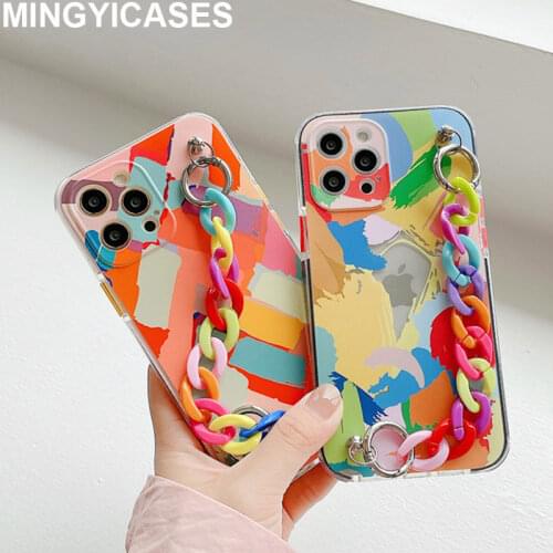 Color Pattern Cases for Iphone 12 11 Pro Max Mini Silicon Cover for Iphone 7 8 Plus Xr Xs Max X Soft Case with Color Bracelet