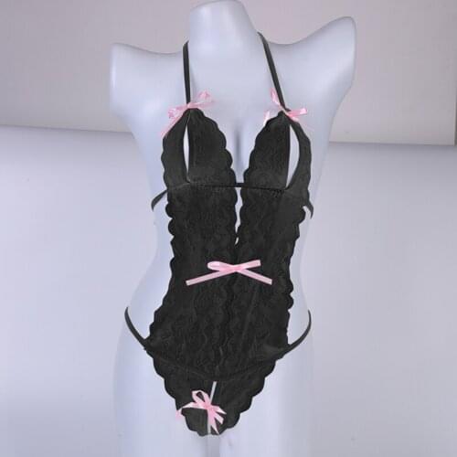 Black Lace Body Suits Women Erotic Lingerie Halter Rompers Sexy Teddies Bodysuits Underwear Costumes Female
