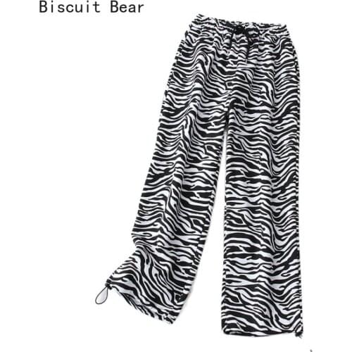 Black Graphic Print Pants Woman High Waist Straight Pants Pockets Office Ladies Cotton Pants Fashion Full Length Pants