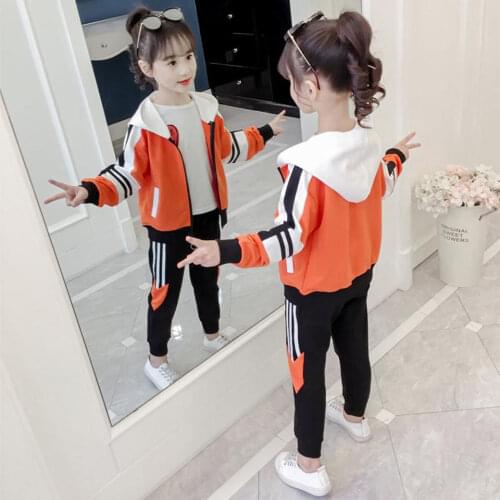 Children Girls Sport Suits Patchwork Hooded Coat Pants 2pcs Clothing Sets 2019 Spring Teens Girls Tracksuits 5T 8 10 12 T Years