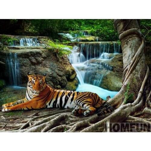 Div 5D Waterfall Tiger Tree Rock Full Diamond Painting cross stitch kits art High Quality Animal 3D paint by diamonds
