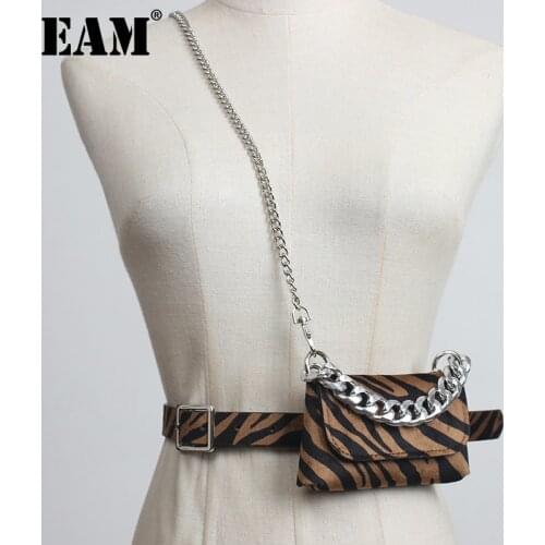 [EAM] Women Pu Leather Zebra Pattern Metal Chain Long Belt Personality Fashion Tide All-match Spring Autumn 2021 1DD2846
