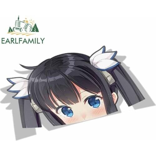 EARLFAMILY 13cm x 8.1cm Cartoon Car Sticker for Hestia Danmachi Peeker Peek Anime Vinyl JDM Window Trunk Bumper Car Accessories